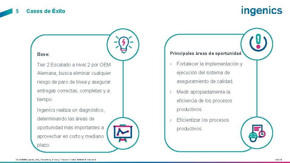 5 Casos de Éxito Base: Principales áreas de oportunidad Tier 2 Escalado a nivel