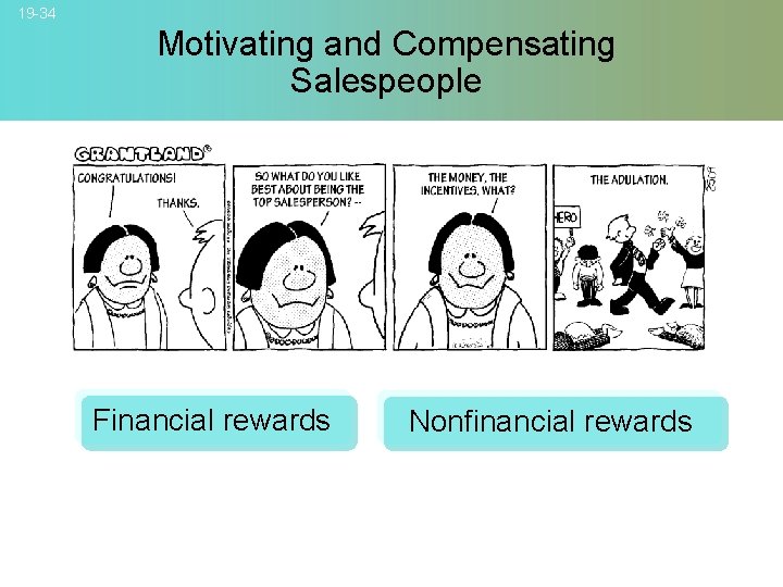 19 -34 Motivating and Compensating Salespeople Financial rewards Nonfinancial rewards © 2007 Mc. Graw-Hill