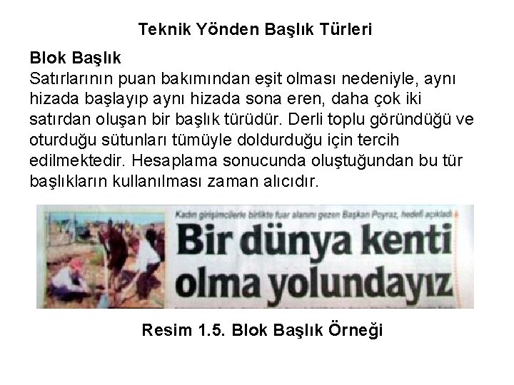 Teknik Yönden Başlık Türleri Blok Başlık Satırlarının puan bakımından eşit olması nedeniyle, aynı hizada