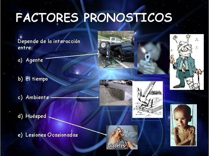 FACTORES PRONOSTICOS Depende de la interacción entre: a) Agente b) El tiempo c) Ambiente FACTORES PRONOSTICOS Depende de la interacción entre: a) Agente b) El tiempo c) Ambiente