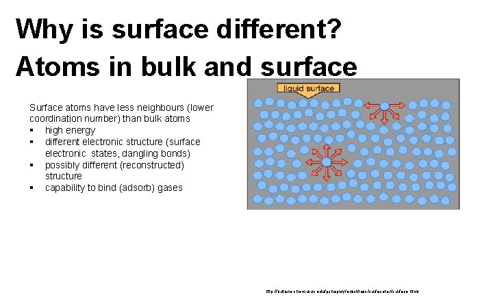 Why is surface different? Atoms in bulk and surface Surface atoms have less neighbours