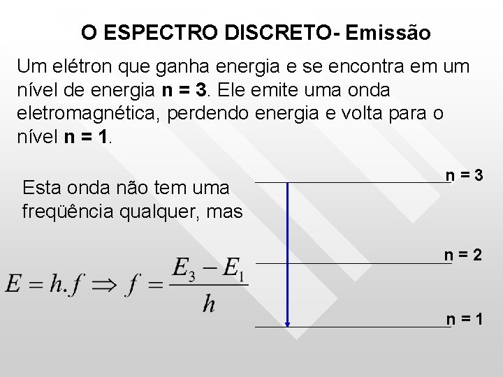 O ESPECTRO DISCRETO- Emissão Um elétron que ganha energia e se encontra em um O ESPECTRO DISCRETO- Emissão Um elétron que ganha energia e se encontra em um