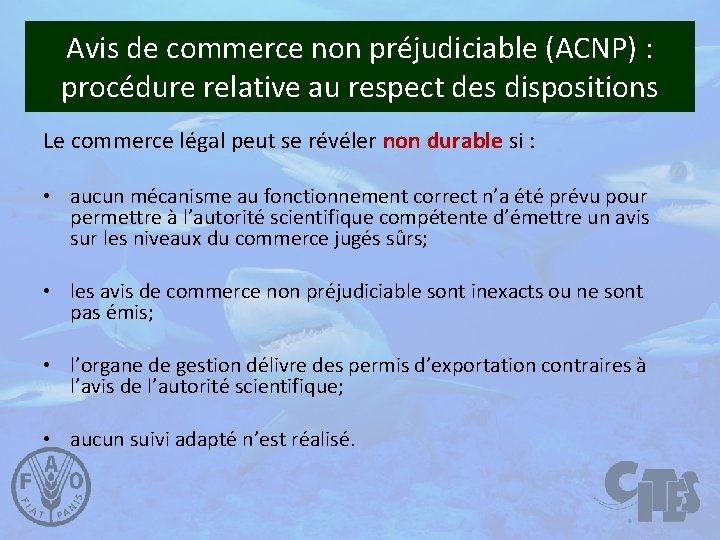 Avis de commerce non préjudiciable (ACNP) : procédure relative au respect des dispositions Le