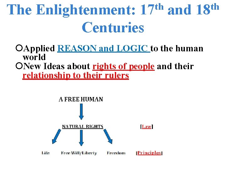 th 17 The Enlightenment: Centuries and th 18 Applied REASON and LOGIC to the