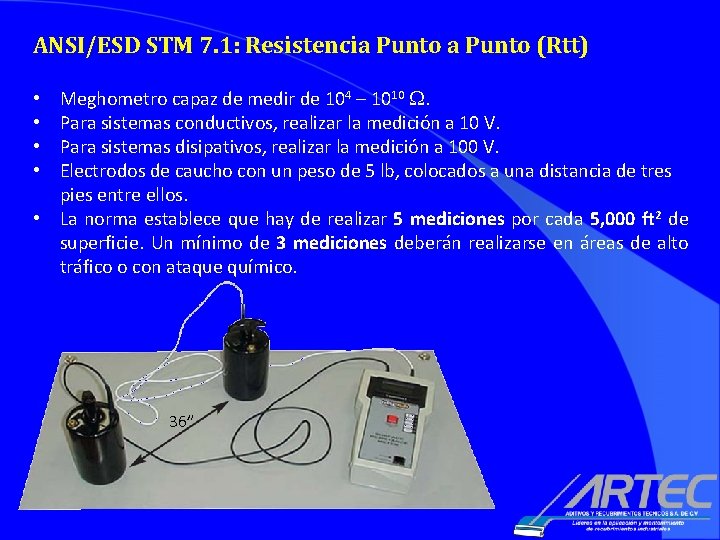 ANSI/ESD STM 7. 1: Resistencia Punto (Rtt) Meghometro capaz de medir de 104 – ANSI/ESD STM 7. 1: Resistencia Punto (Rtt) Meghometro capaz de medir de 104 –