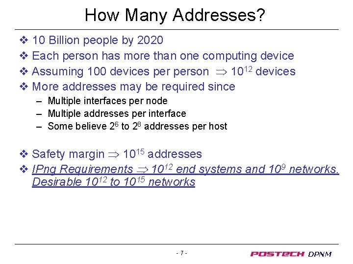 How Many Addresses? v 10 Billion people by 2020 v Each person has more