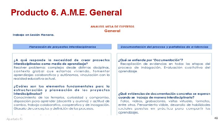 Producto 6. A. M. E. General Apartado 5 i 49 