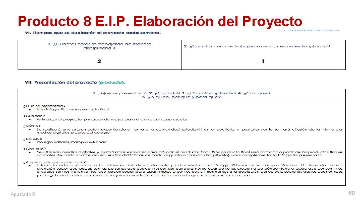 Producto 8 E. I. P. Elaboración del Proyecto Apartado 5 i 60 