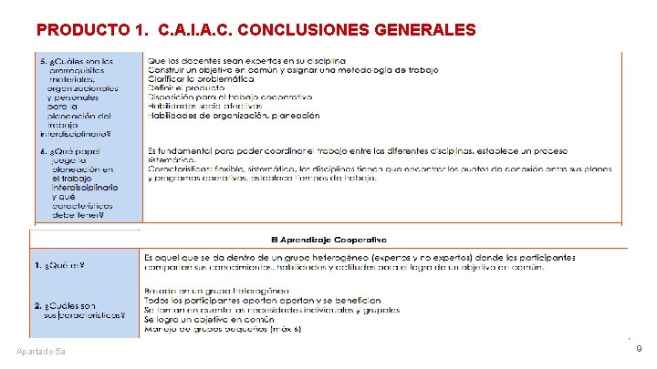 PRODUCTO 1. C. A. I. A. C. CONCLUSIONES GENERALES Apartado 5 a 9 