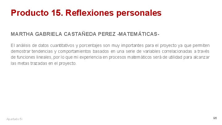 Producto 15. Reflexiones personales MARTHA GABRIELA CASTAÑEDA PEREZ -MATEMÁTICASEl análisis de datos cuantitativos y