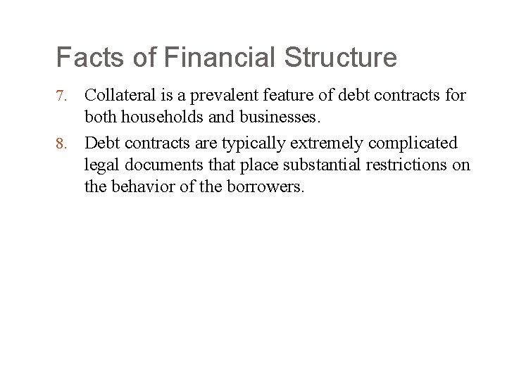 Facts of Financial Structure Collateral is a prevalent feature of debt contracts for both