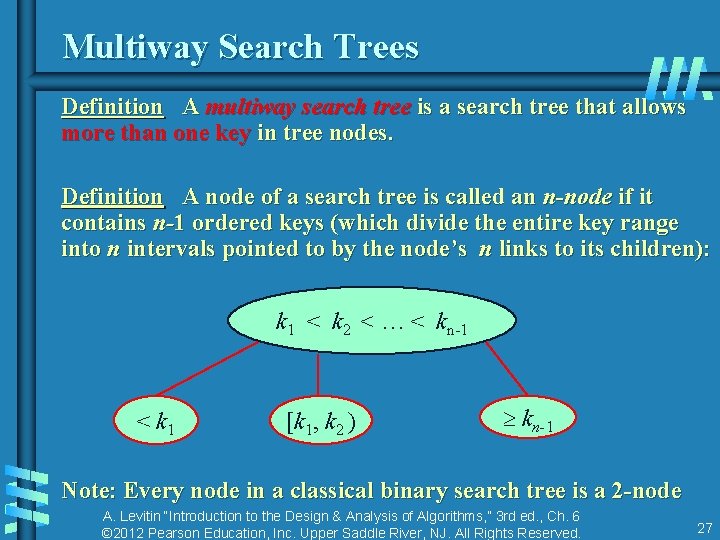 Multiway Search Trees Definition A multiway search tree is a search tree that allows Multiway Search Trees Definition A multiway search tree is a search tree that allows