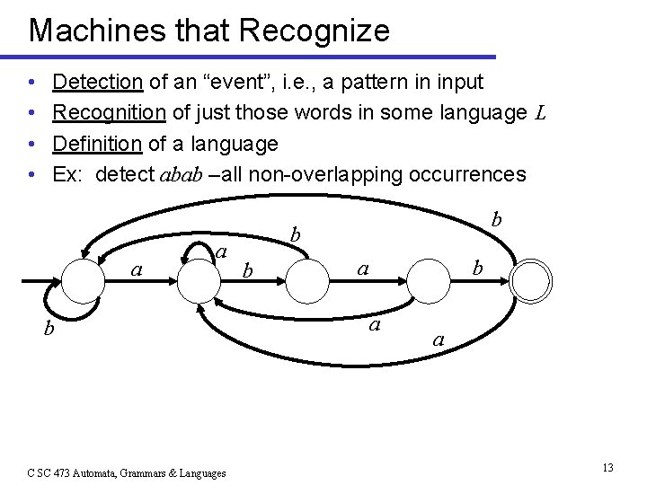 Machines that Recognize • • Detection of an “event”, i. e. , a pattern