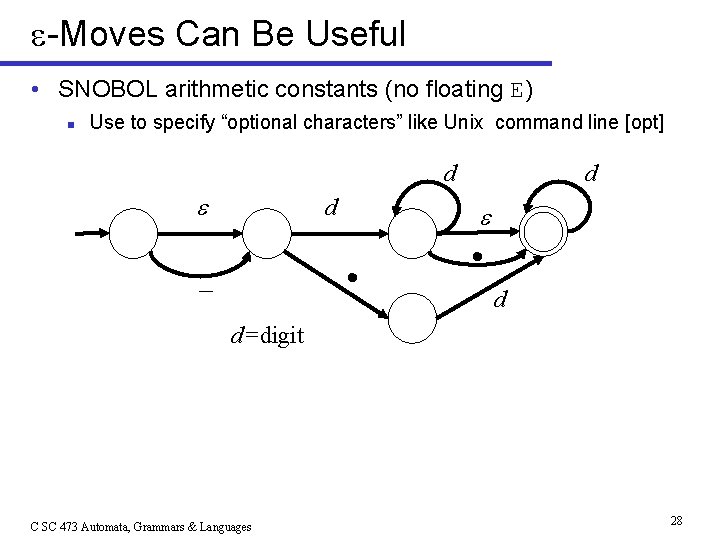  -Moves Can Be Useful • SNOBOL arithmetic constants (no floating E) n Use