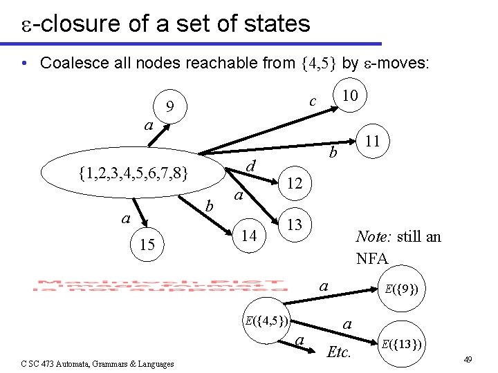  -closure of a set of states • Coalesce all nodes reachable from {4,