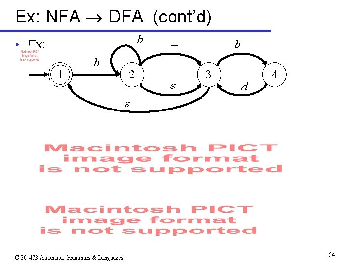 Ex: NFA DFA (cont’d) b • Ex: 1 b 2 b 3 d 4