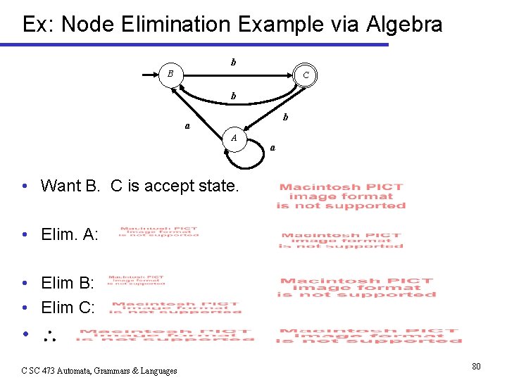 Ex: Node Elimination Example via Algebra b B C b b a A a