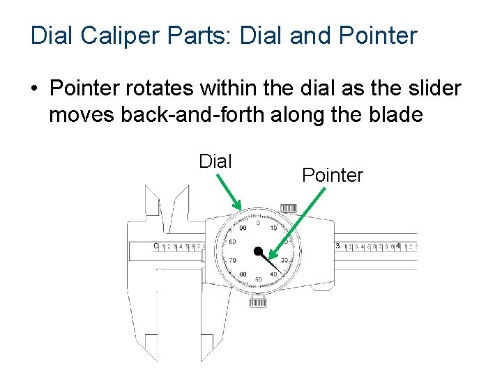 Dial Caliper Parts: Dial and Pointer • Pointer rotates within the dial as the Dial Caliper Parts: Dial and Pointer • Pointer rotates within the dial as the