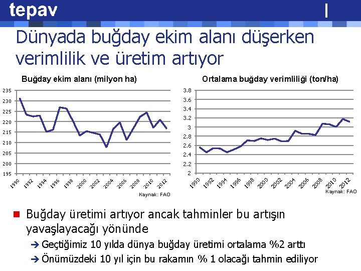 Dünyada buğday ekim alanı düşerken verimlilik ve üretim artıyor Buğday ekim alanı (milyon ha) Dünyada buğday ekim alanı düşerken verimlilik ve üretim artıyor Buğday ekim alanı (milyon ha)