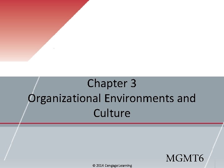 Chapter 3 Organizational Environments and Culture © 2014 Cengage Learning MGMT 6 