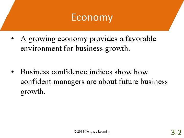 Economy • A growing economy provides a favorable environment for business growth. • Business