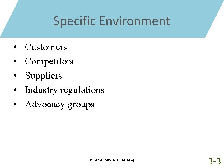 Specific Environment • • • Customers Competitors Suppliers Industry regulations Advocacy groups © 2014