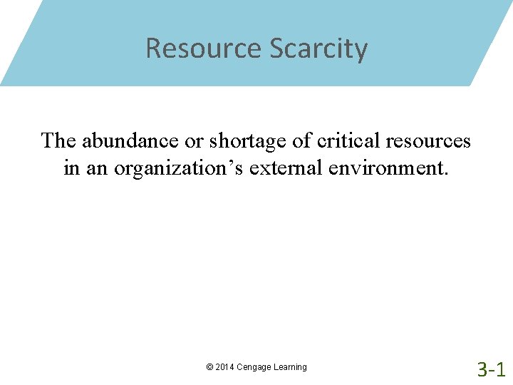 Resource Scarcity The abundance or shortage of critical resources in an organization’s external environment.