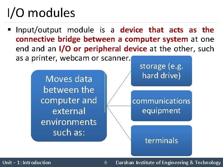 I/O modules § Input/output module is a device that acts as the connective bridge