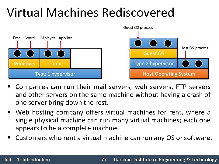 Virtual Machines Rediscovered § Companies can run their mail servers, web servers, FTP servers