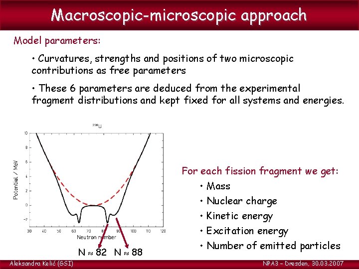 Macroscopic-microscopic approach Model parameters: • Curvatures, strengths and positions of two microscopic contributions as
