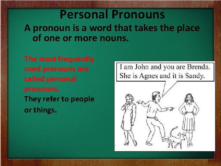 Personal Pronouns A pronoun is a word that takes the place of one or