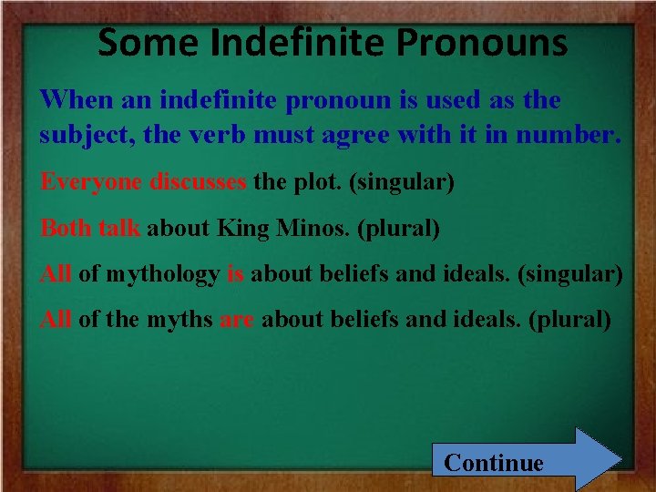 Some Indefinite Pronouns When an indefinite pronoun is used as the subject, the verb