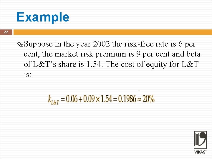 Example 22 Suppose in the year 2002 the risk-free rate is 6 per cent,