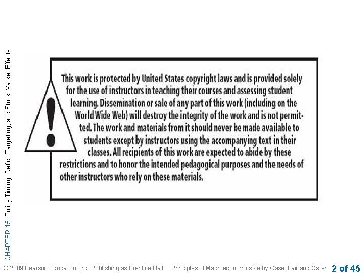 CHAPTER 15 Policy Timing, Deficit Targeting, and Stock Market Effects © 2009 Pearson Education, CHAPTER 15 Policy Timing, Deficit Targeting, and Stock Market Effects © 2009 Pearson Education,