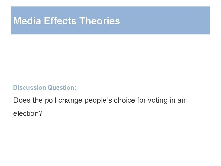 Media Effects Theories Discussion Question: Does the poll change people’s choice for voting in