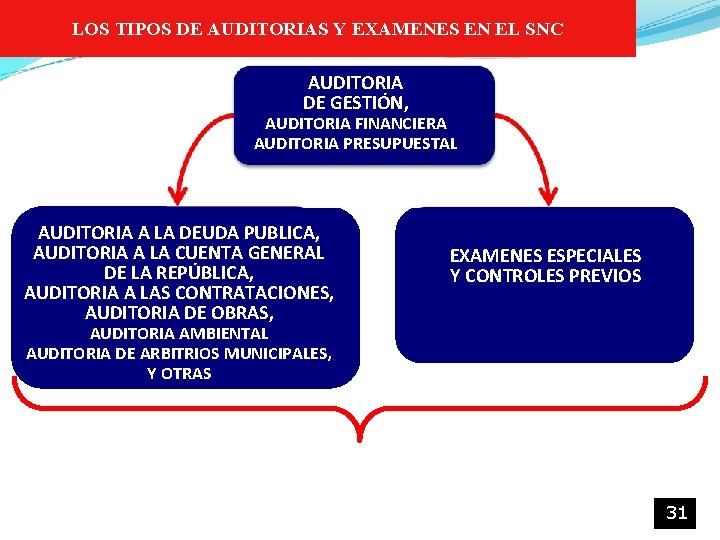 LOS TIPOS DE AUDITORIAS Y EXAMENES EN EL SNC AUDITORIA DE GESTIÓN, AUDITORIA FINANCIERA