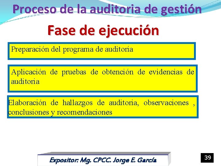 Proceso de la auditoria de gestión Fase de ejecución Preparación del programa de auditoria