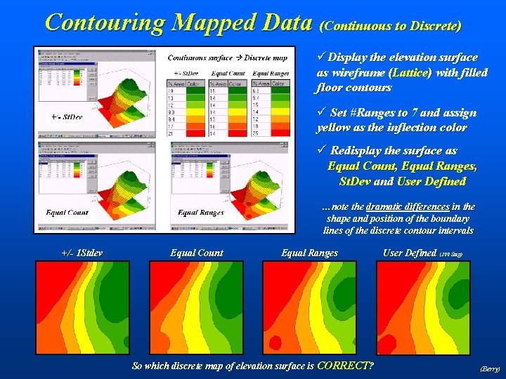Contouring Mapped Data (Continuous to Discrete) üDisplay the elevation surface as wireframe (Lattice) with