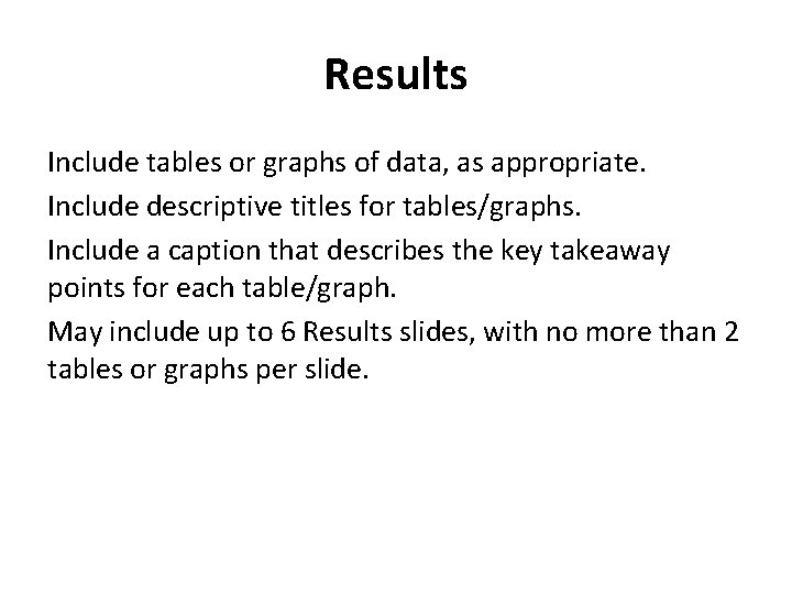 Results Include tables or graphs of data, as appropriate. Include descriptive titles for tables/graphs. Results Include tables or graphs of data, as appropriate. Include descriptive titles for tables/graphs.