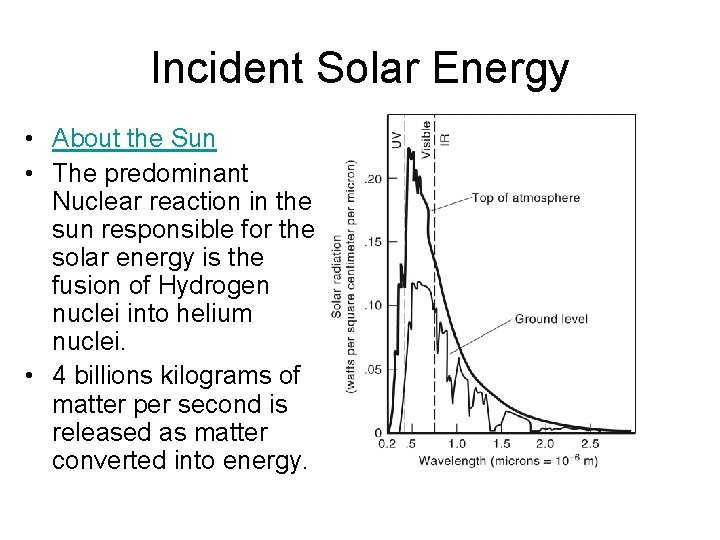 Incident Solar Energy • About the Sun • The predominant Nuclear reaction in the
