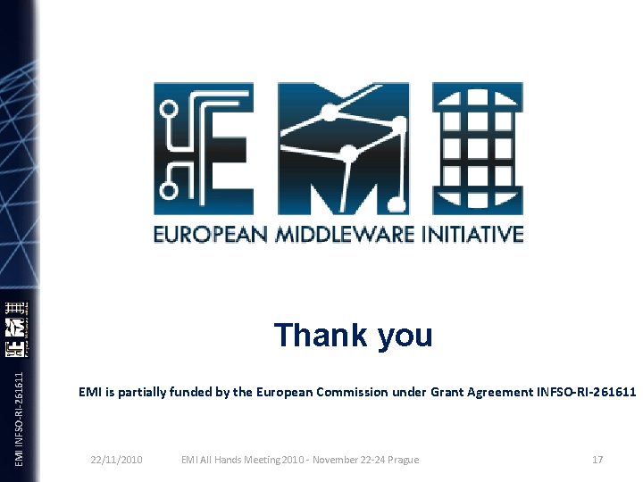 EMI INFSO-RI-261611 Thank you EMI is partially funded by the European Commission under Grant