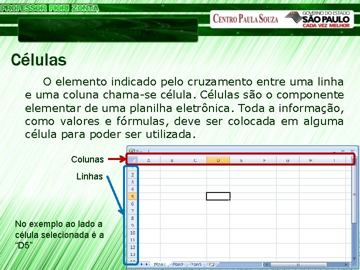 Microsoft Excel Células O elemento indicado pelo cruzamento entre uma linha e uma coluna