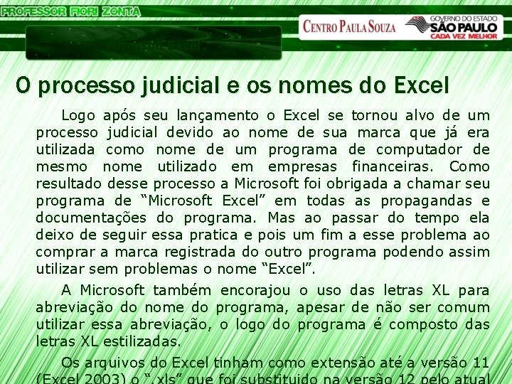 Microsoft Excel O processo judicial e os nomes do Excel Logo após seu lançamento