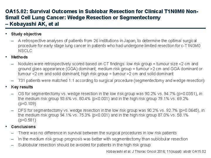 OA 15. 02: Survival Outcomes in Sublobar Resection for Clinical T 1 N 0