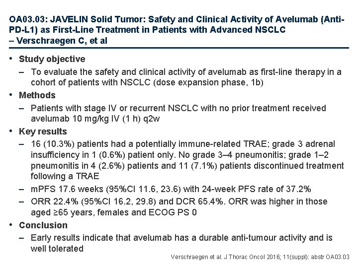 OA 03. 03: JAVELIN Solid Tumor: Safety and Clinical Activity of Avelumab (Anti. PD-L