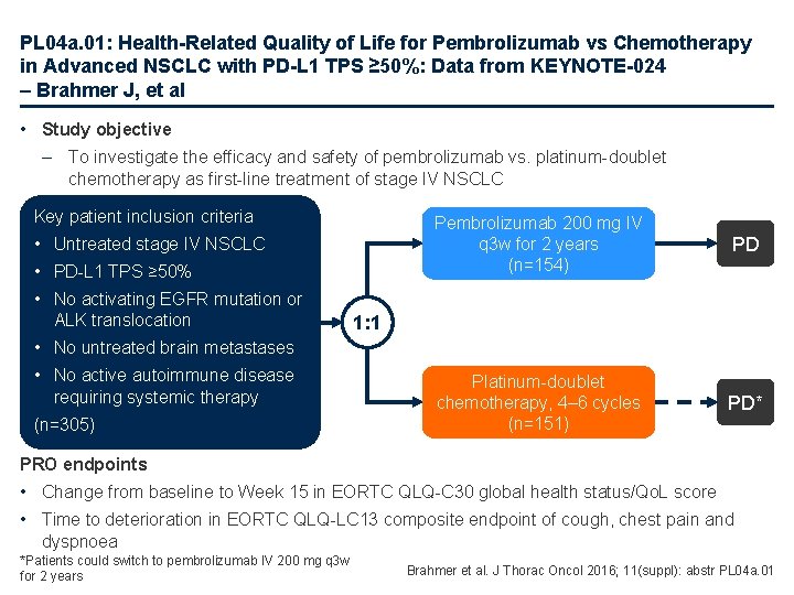 PL 04 a. 01: Health-Related Quality of Life for Pembrolizumab vs Chemotherapy in Advanced