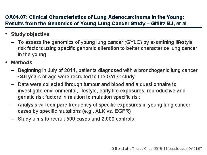 OA 04. 07: Clinical Characteristics of Lung Adenocarcinoma in the Young: Results from the