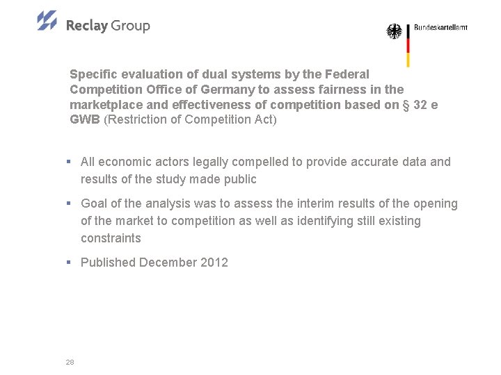 Specific evaluation of dual systems by the Federal Competition Office of Germany to assess