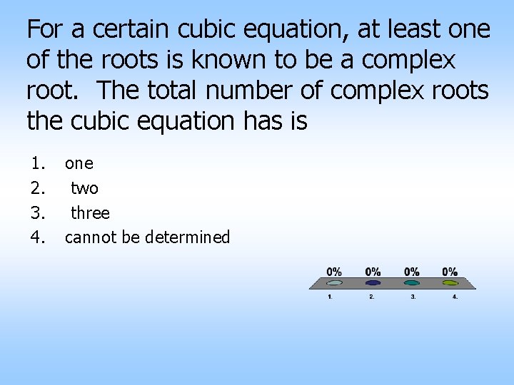 For a certain cubic equation, at least one of the roots is known to
