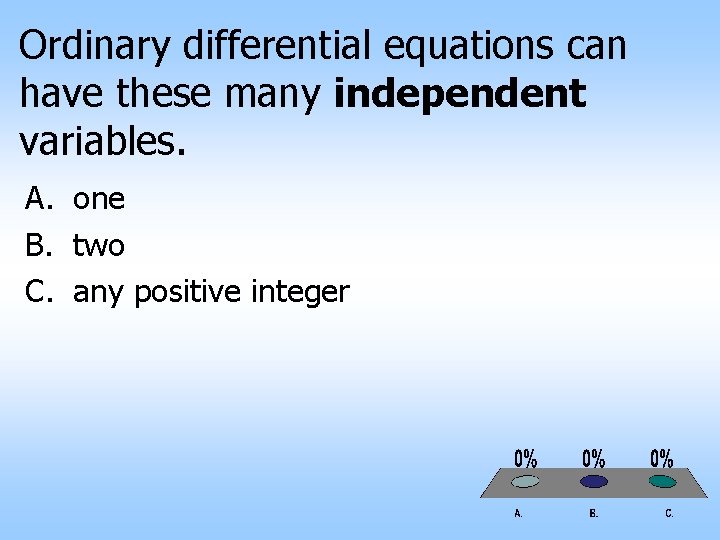 Ordinary differential equations can have these many independent variables. A. one B. two C.